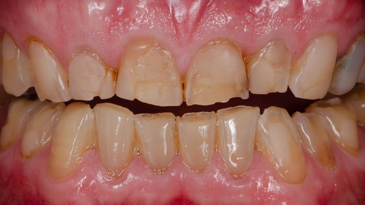 Dental Tartar present on a set of chipped teeth