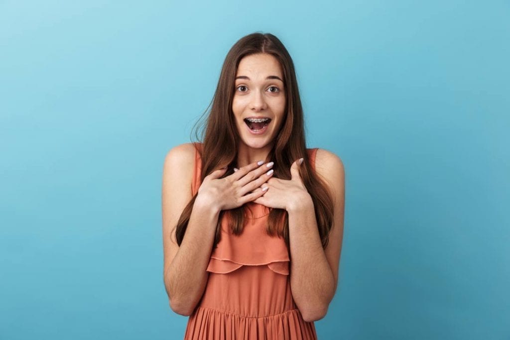Lady showing off her orthodontic braces