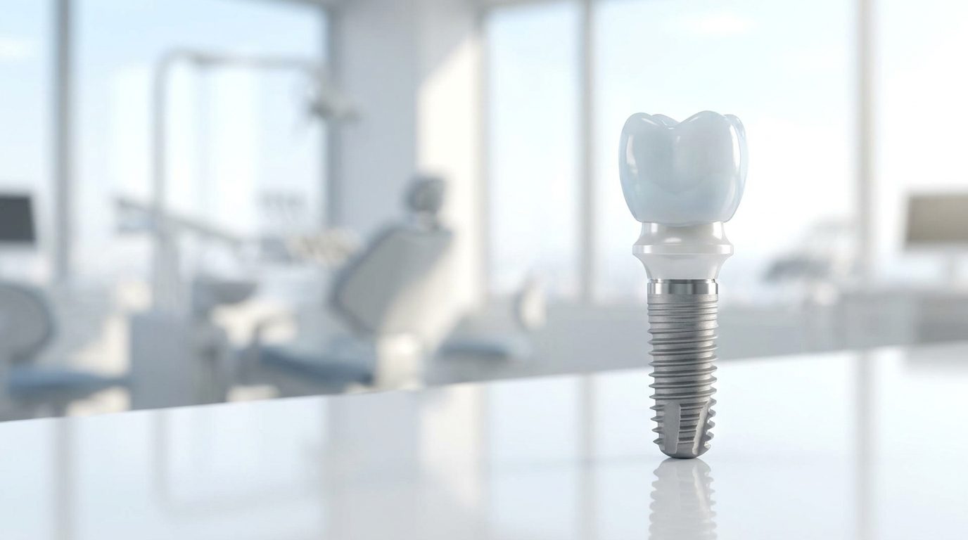 Titanium dental implant with porcelain crown